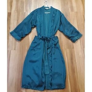 Vintage Victorias Secret Long Robe Green Satin Belted Womens Size P/S Gold Label